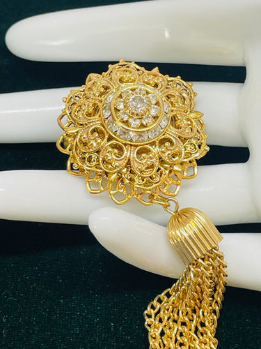 Gold Rhinestone Tassel Brooch